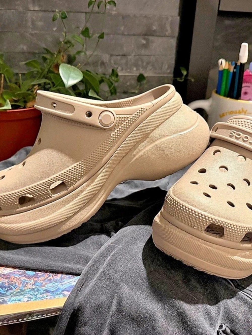 Crocs Mega Crush Clog Platform Clogs in Beige